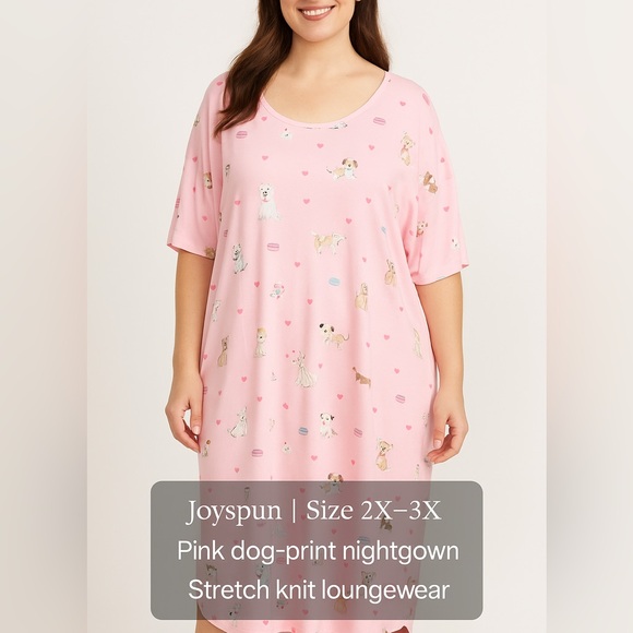 Joyspun Nightgown Pink W Dog Theme Pullover W Pockets Small-Medium - Picture 1 of 5